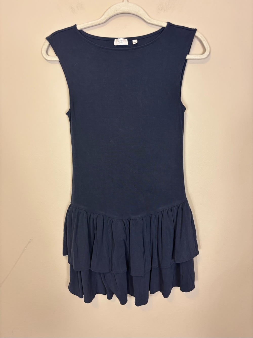 Wilfred Aritzia Navy Tiered Ruffle Hem Sleeveless Dress Small